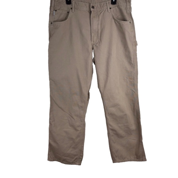 Carhartt Loose Fit Canvas Carpenter Pants 38x30 Khaki Tan Workwear Utility Cabin - Picture 3 of 4